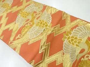 アンティーク　松皮菱に向かい鶴・菊唐草模様織出し袋帯（材料）